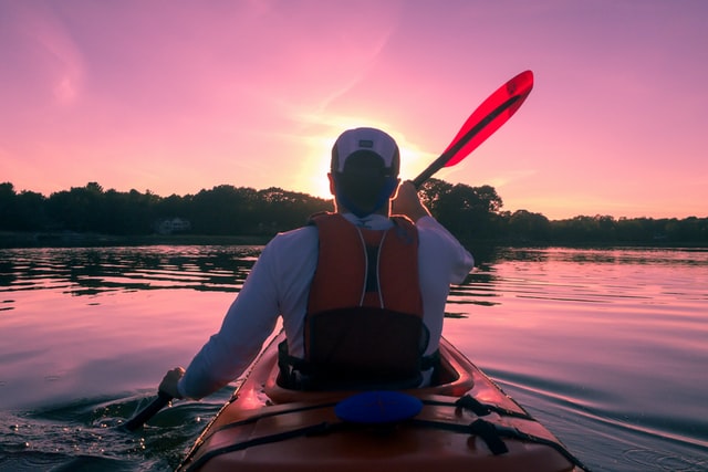 Kayaking during sunset